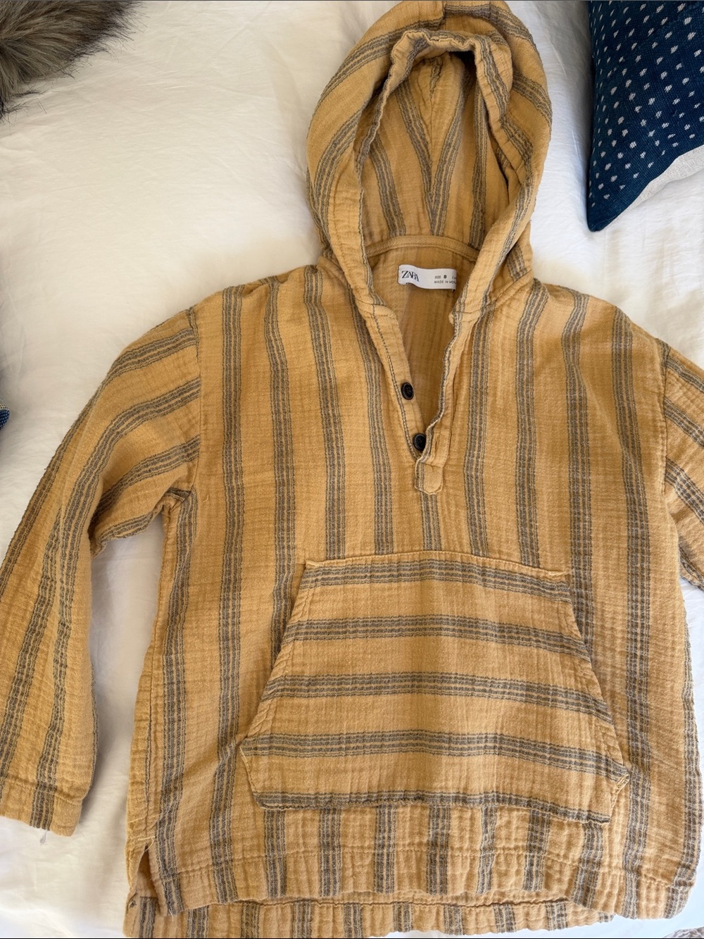 Zara Mustard and Gray Striped Hooded Pullover